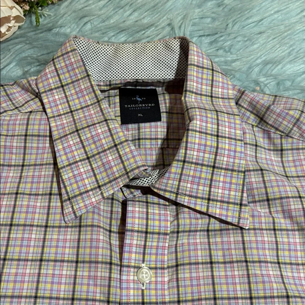 Tailorbyrd Men's Checkered Button Down Shirt - Pink Blue Yellow Sz XL